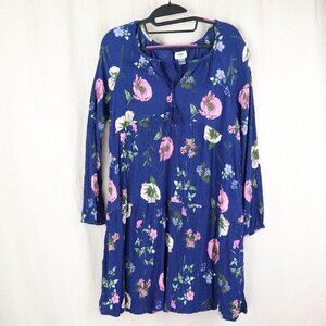 Old Navy Dress Tunic Top Navy + Pink Floral Shirtdress Babydoll Pleated Large